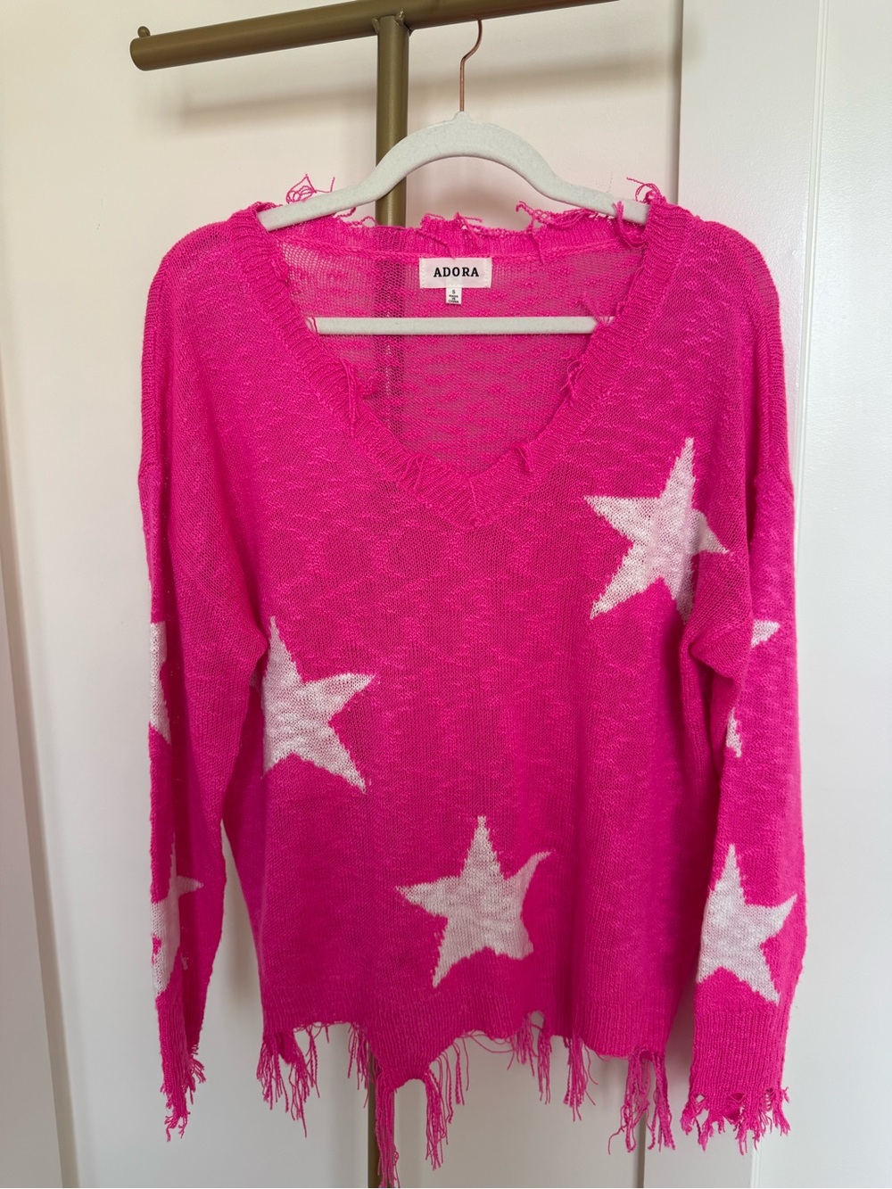 ADORA Hot Pink V-Neck Star Sweater